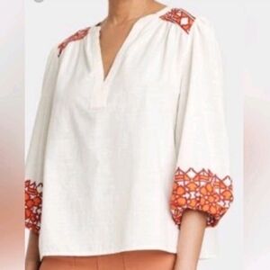 Knox Rose Womens XXL Cream Tunic Blouse 3/4 Sleeve Boho Southwestern